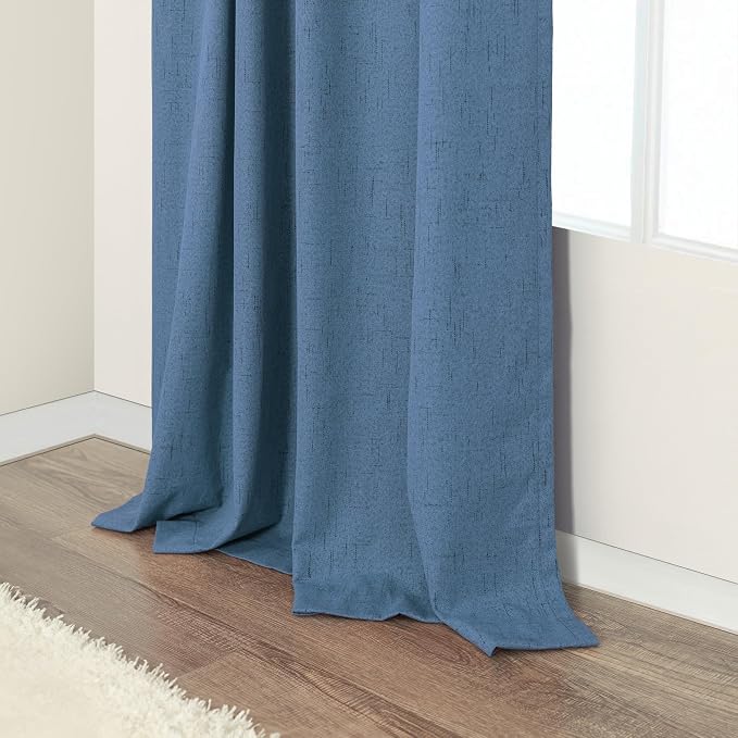 Denim Blue Living Room Black Out Curtains 63 Inch Long Insulated Thermal - Image 7