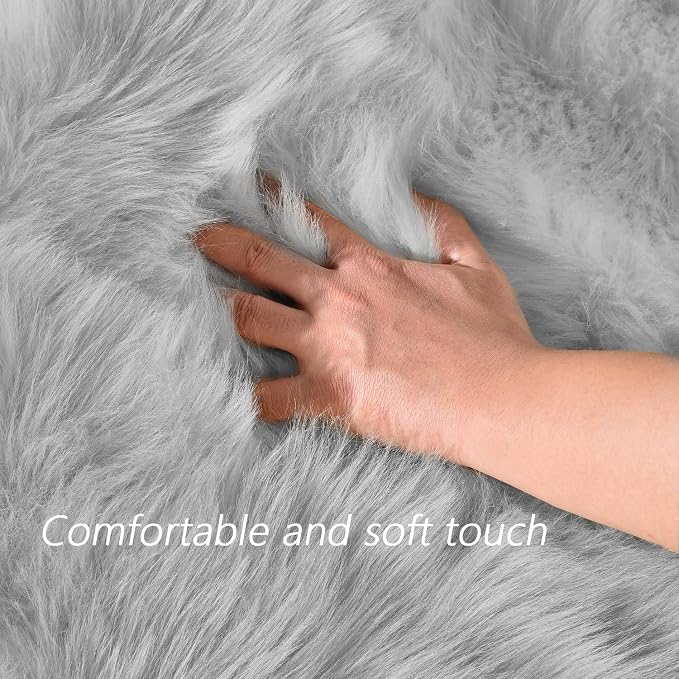 Latepis Runners 2x6 Grey Fur Faux Sheepskin Rug Washable Gray Area Rug Fluffy - Image 4
