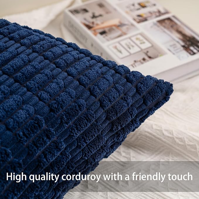 Pack of 2 Corduroy Decorative Throw Pillow Covers 24x24 Inch Soft Striped - Image 2