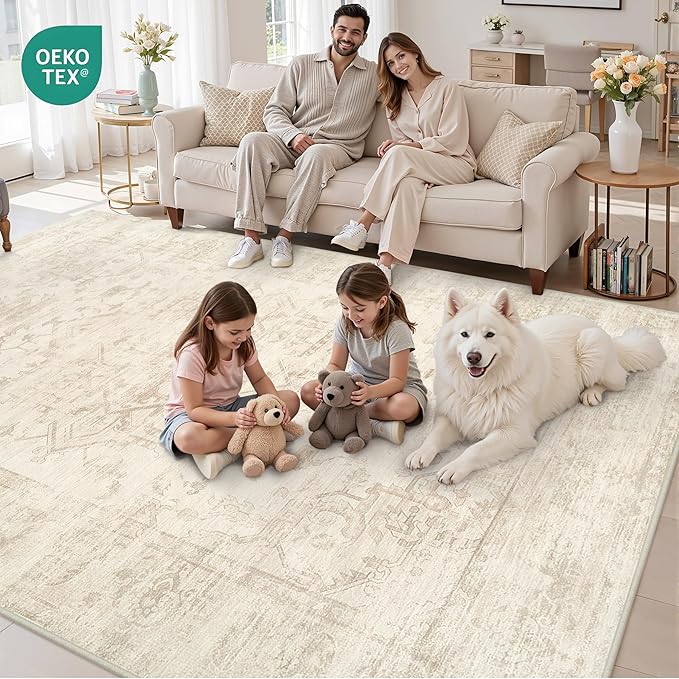 Area Rugs 9x12 Living Room: Vintage Boho Neutral Washable Rug Indoor Soft Large - Image 7