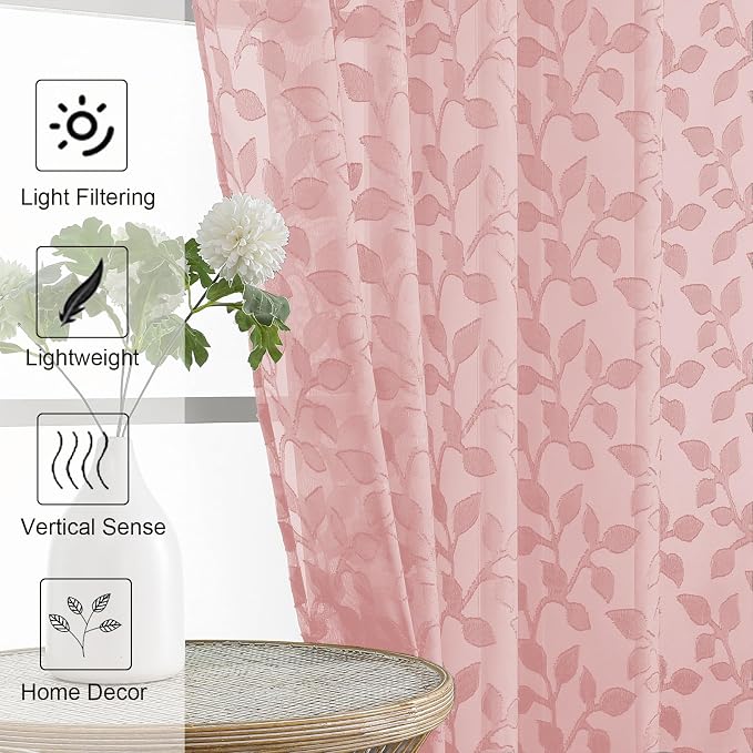 Chyhomenyc Blush Pink Sheer Curtains 96 Inch Length 2 Panels Set, Light - Image 6