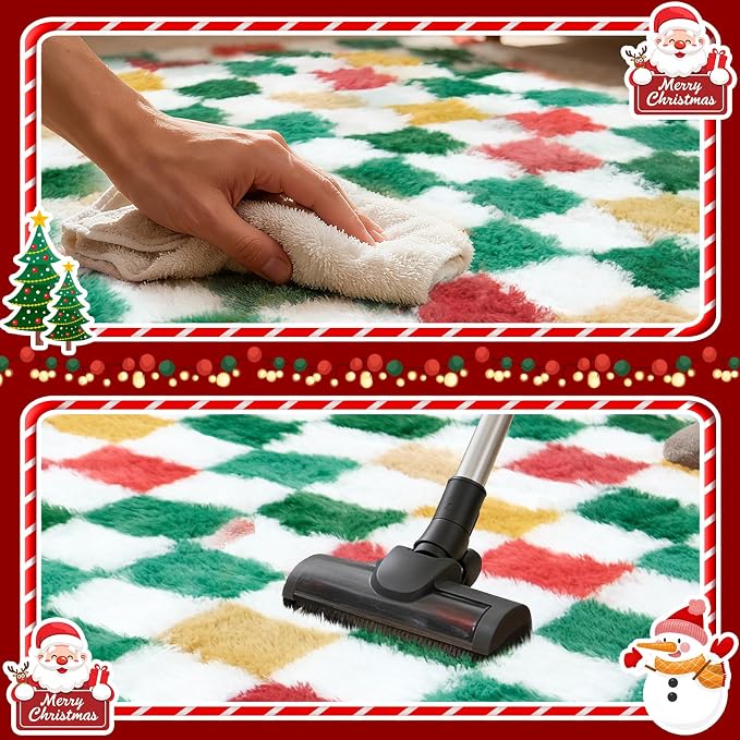 Checkered Area Rug 8x10 for Living Room Bedroom, Christmas Shag Rug Fuzzy - Image 7
