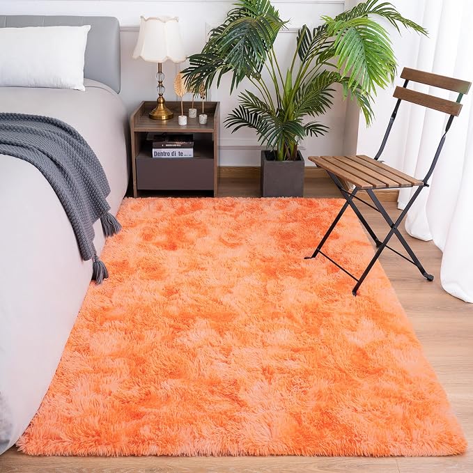 Goideal Fluffy Rug for Bedroom Living Room, 6x9 Orange Area Rugs, Faux Fur Shag - Image 2