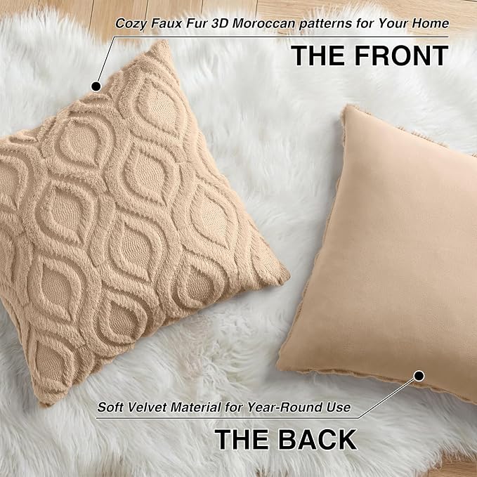 decorUhome Throw Pillow Covers 18x18 Inch Set of 2, Soft Plush Faux Wool Light - Image 8