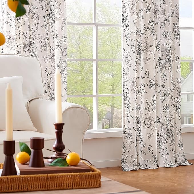 jinchan Linen Blend Curtain Floral Curtains - Image 5