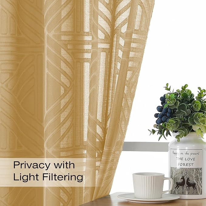 Simplebrand Sheer Gold Kitchen Curtains 24 Inch Length Tier Curtains 2 Panels - Image 3