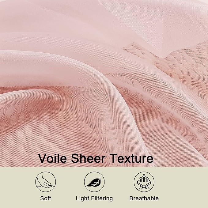Blush Sheer Curtains for Bedroom Living Room 90 Inches Long 2 Panels Set - Image 7