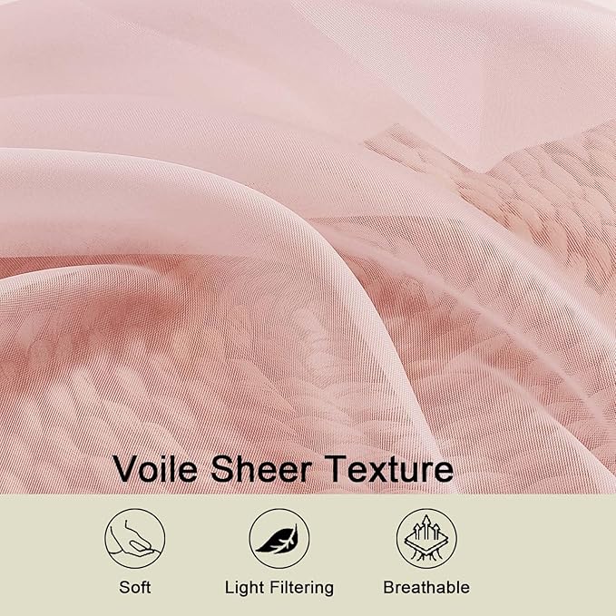 Blush Sheer Curtain for Bedroom Living Room 72 Inches Long 2 Panels Set - Image 7
