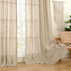 LAMIT Brown Sheer Linen Curtains 96 Inches Long 2 Panels Set, Light Filtering - Image 9