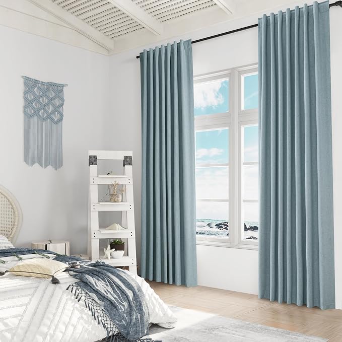 Guken Blue 100% Blackout Linen Curtains 80 Inch Length 2 Panels Set - Image 8