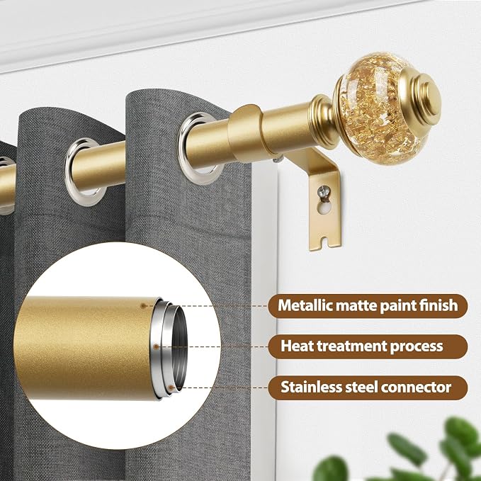 Curtain Rods for Windows 48 to 84 Inch, USFOOK 7/8 inch Luxury Gold Curtain Rod - Image 4