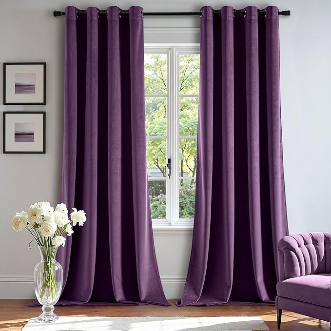 MIULEE Velvet Curtains Purple Elegant Grommet Thermal Insulated Soundproof Room by MIULEE