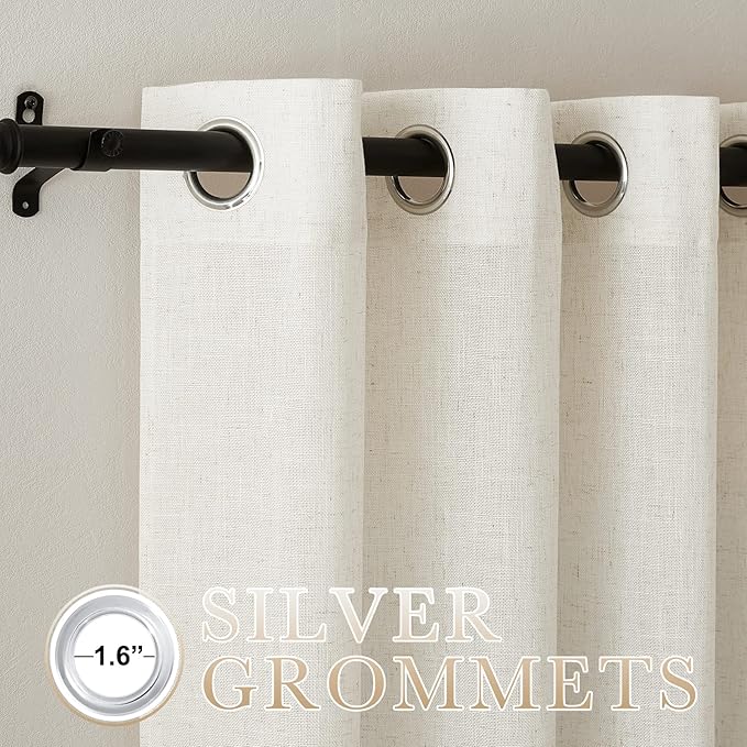 NICETOWN Semi Sheer Linen Curtains 95 inch Length 2 Panels, Grommet Open Linen - Image 3