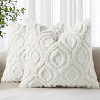 decorUhome Throw Pillow Covers 22x22 Inch Set of 2, Soft Plush Faux Wool Cream by decorUhome