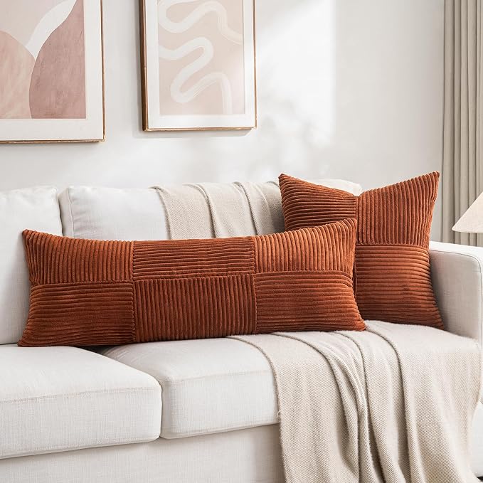 Fancy Homi Set of 2 Rust Boho Long Lumbar Body Decorative Throw Pillow Cover - Image 5