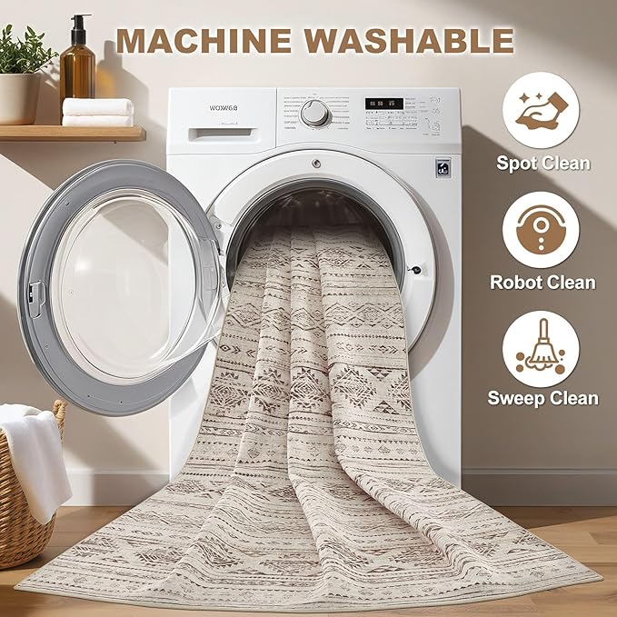 Nakagishi 10x14 Area Rugs Living Room: Washable Boho Large Neutral Soft - Image 2