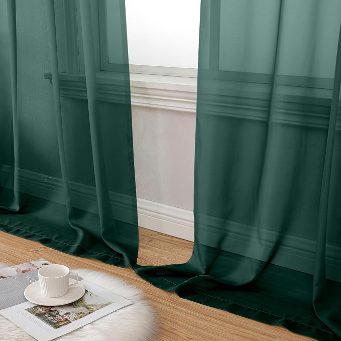 Aiyufeng Hunter Green Sheer Curtain Drapes 72 Inch Length 2 Panels - Image 8