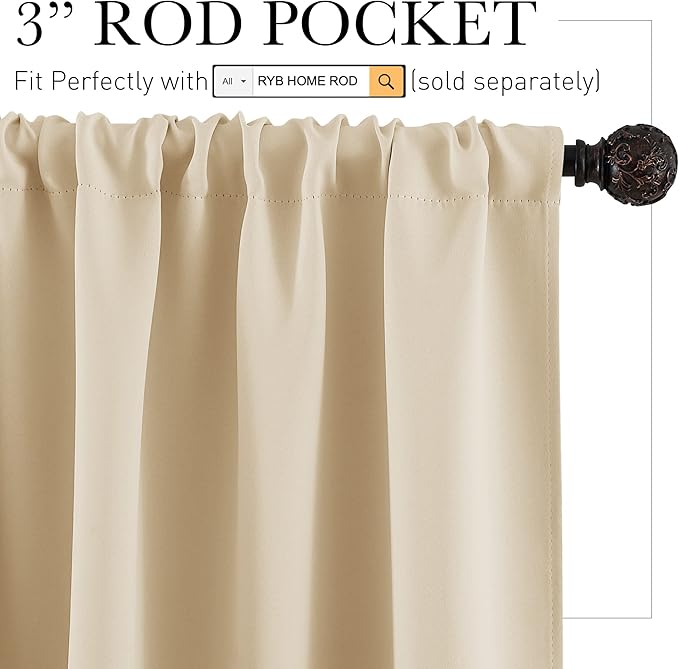 RYB HOME Short Curtains for Bedroom, Room Darkening Insulated Summer Heat Light - Image 2