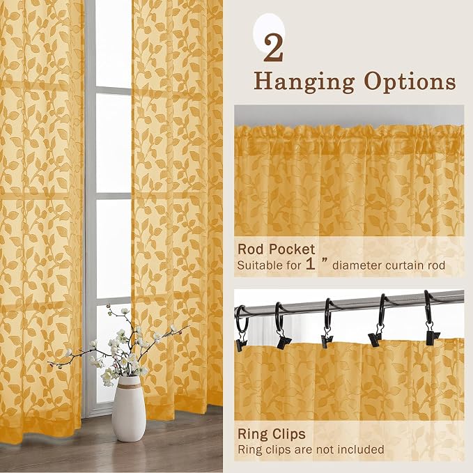 Chyhomenyc Gold Sheer Curtains 96 Inch Length 2 Panels Set, Light Filtering - Image 5