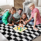 Checkered Area Rugs for Bedroom Living Room, 4x6 Black and White Fluffy Soft - Image 2