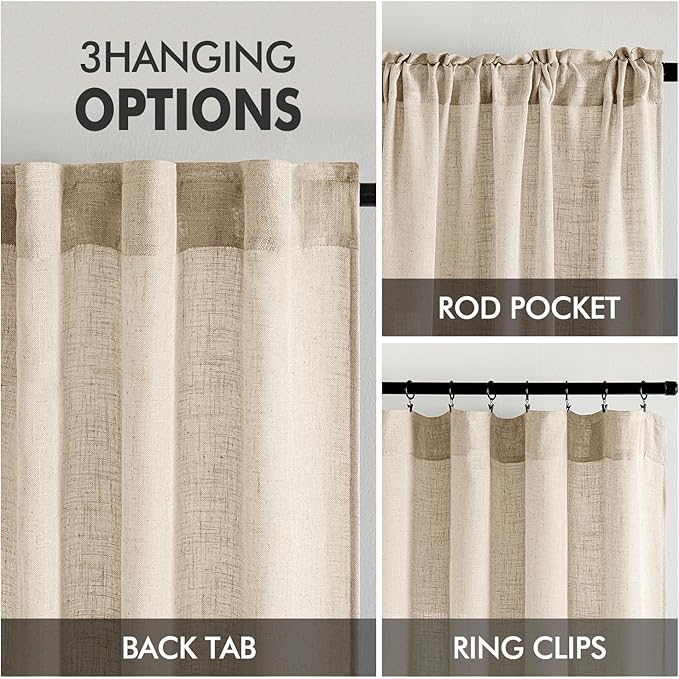 MIULEE Light Taupe Linen Curtains 45 Inch Length 2 Panels - Image 3