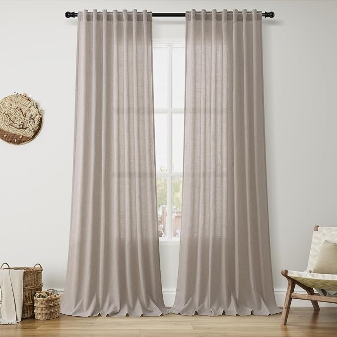 Nanspring Stone Beige Linen Curtains 96 Inches Long by Nanspring
