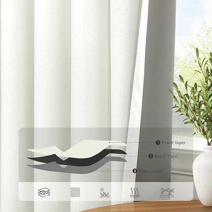 Living Room Curtains 84 Inches Long Faux Linen Darkening Curtain - Image 5