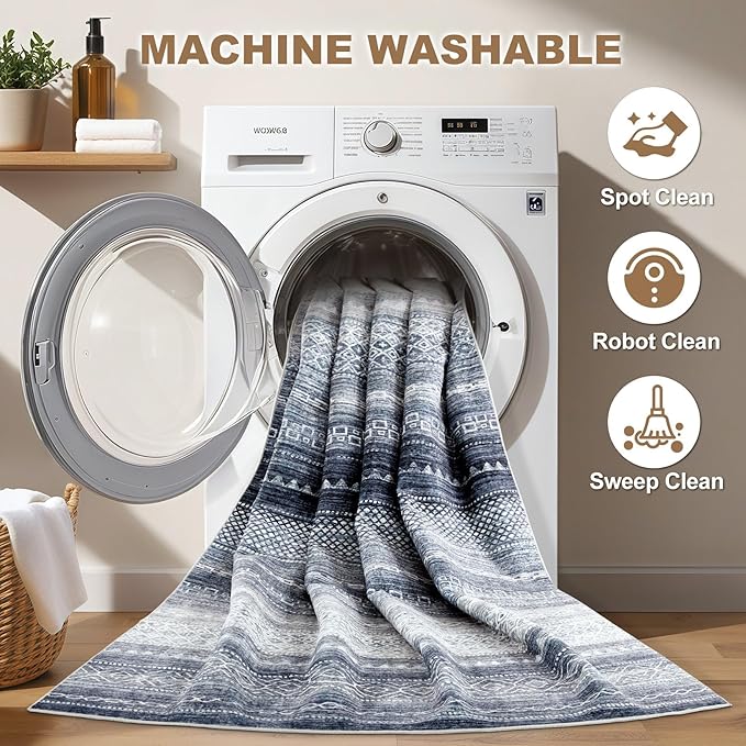 Nakagishi Area Rug Living Room Rugs: 4X6 Machine Washable Boho Large Neutral - Image 2