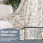 Lazzzy Blue Floral Linen Curtains 96 Inch Farmhouse Back Tab Drapes - Image 6