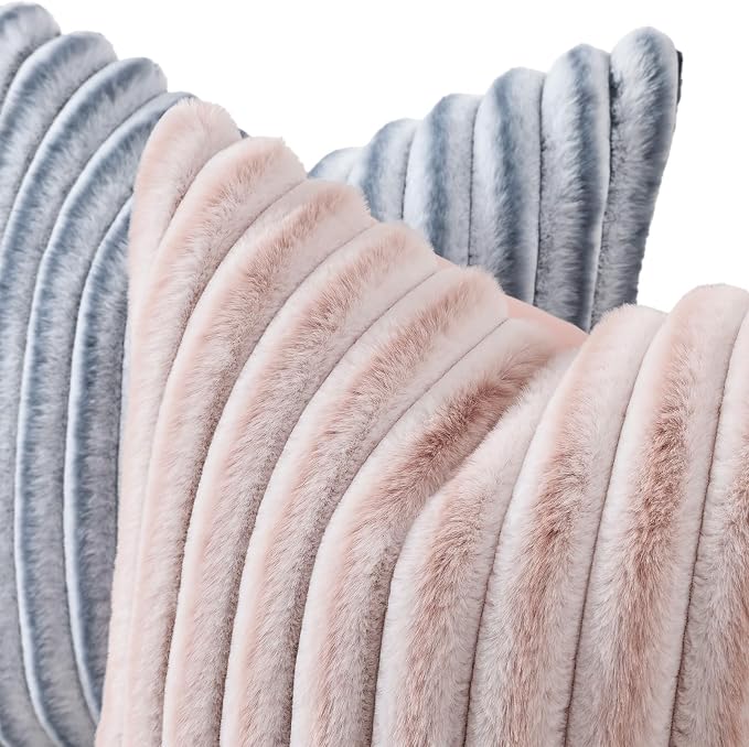 decorUhome Summer Cozy Faux Fur Throw Pillow Covers 20x20 Set of 2 Decorative - Image 2