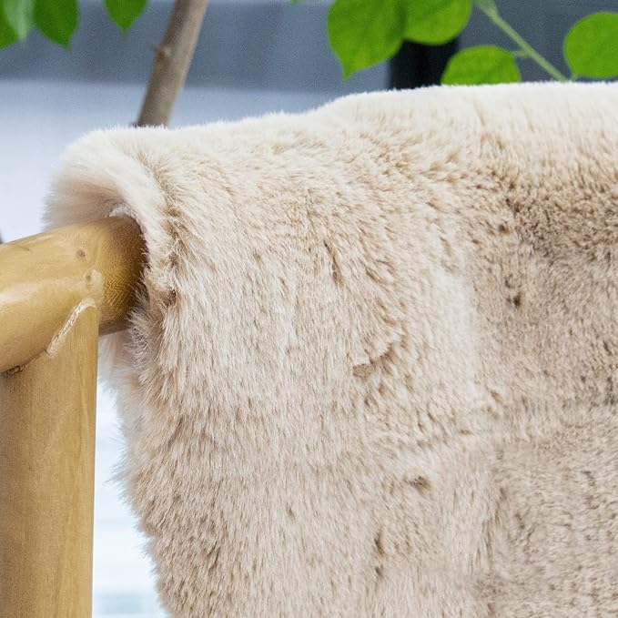 ORINOVA Beige Plush Faux Rabbit Shaggy Fur Rug - Image 3