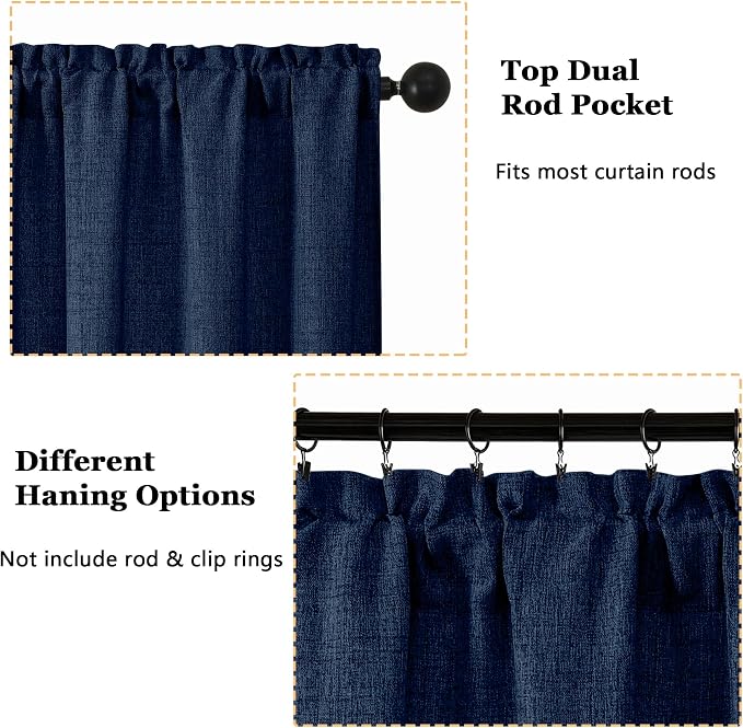 OWENIE Navy Blue Valances for Windows 1 Pcs 20 Inch Length, Light Filtering - Image 5