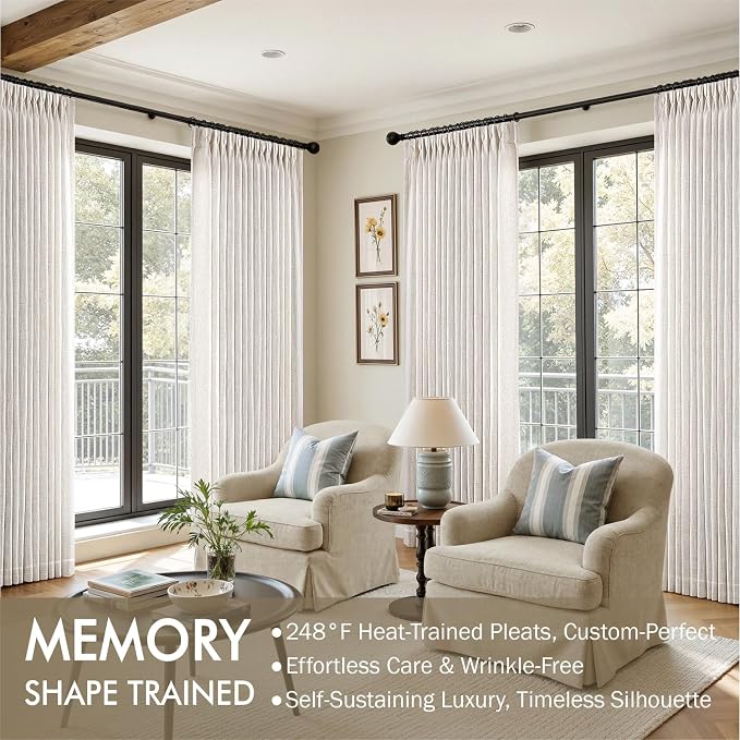 MIULEE Pinch Pleated Thick Linen Curtains 86 Inches Long 2 Panels Set - Image 2