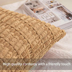 Pack of 2 Corduroy Decorative Throw Pillow Covers 12x24 Inch Soft Striped - Image 2