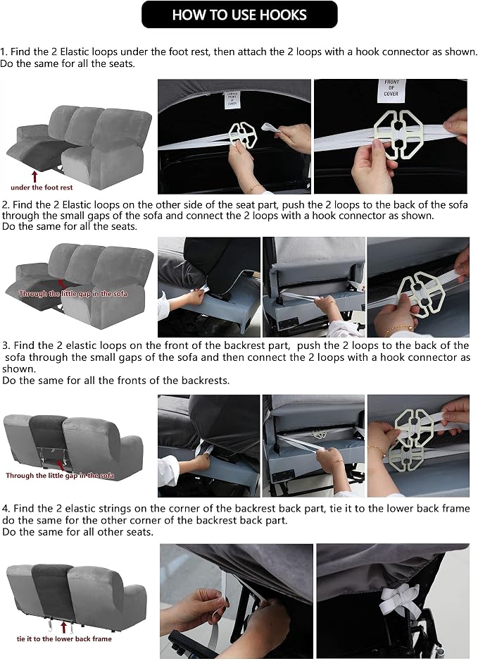 ULTICOR Reclining Love Seat Slipcover, 6-Piece Velvet Stretch Loveseat - Image 7