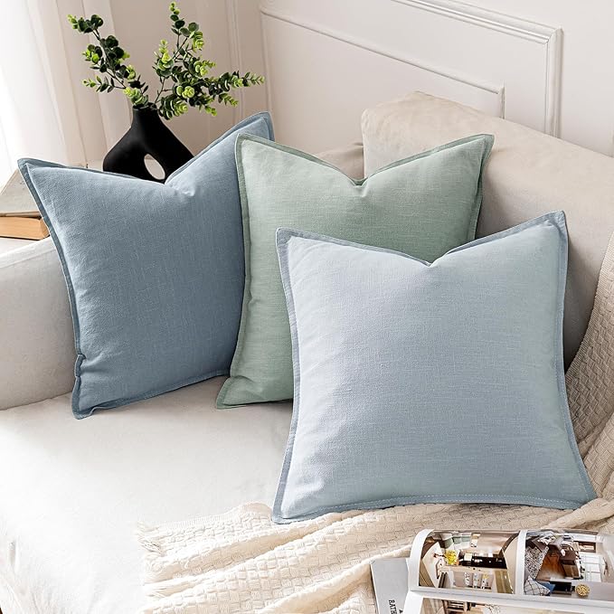 MIULEE Decorative Linen Euro Sham Pillow Covers 24x24 Light Blue ​Boho - Image 4