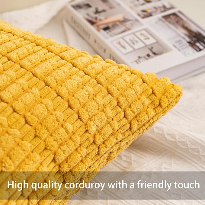 Pack of 2 Corduroy Decorative Throw Pillow Covers 20x20 InchSoft Boho Striped - Image 3