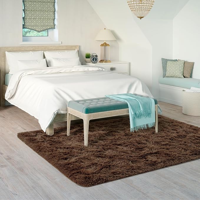 Goideal Fluffy Rug for Bedroom Living Room, 6x9 Brown Area Rugs, Faux Fur Shag - Image 3