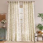 Lazzzy Farmhouse Linen Curtains Green Floral Curtains 96 Inch Length Back Tab - Image 2