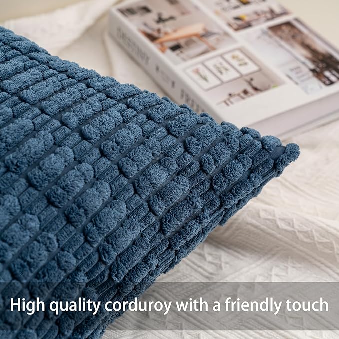 Pack of 2 Corduroy Decorative Throw Pillow Covers 24x24 InchSoft Striped Pillow - Image 2