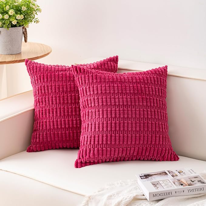Pack of 2 Corduroy Decorative Throw Pillow Covers 18x18 InchSoft Boho Striped by Unknown