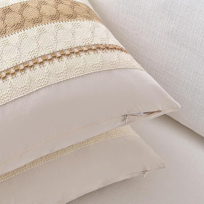 Fancy Homi Set of 1 Tan Neutral Decorative Throw Pillow Cover 18x18 Inch - Image 3