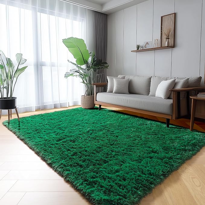 ONASAR Dark Green Area Rugs for Living Room Bedroom, 5x8 Fluffy Shaggy Large Rug by ONASAR