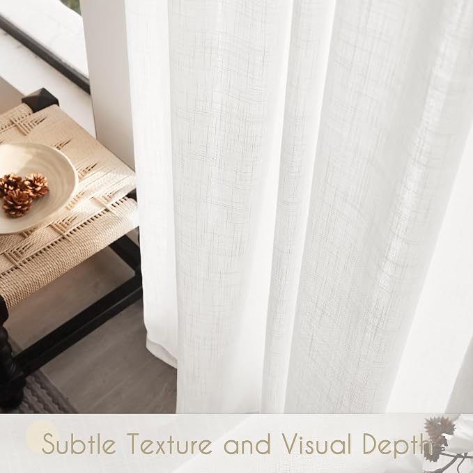 White Linen Curtains 45 inch Length 2 Panel Set - Image 3