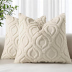 decorUhome Throw Pillow Covers 16x16 Inch Set of 2, Soft Plush Faux Wool Beige by decorUhome