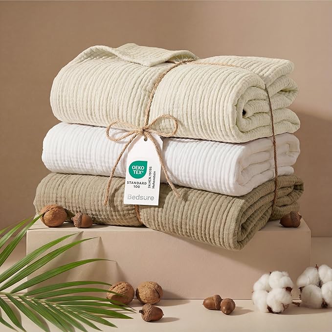 Bedsure 100% Cotton Muslin Throw Blanket Twin XL - Image 5