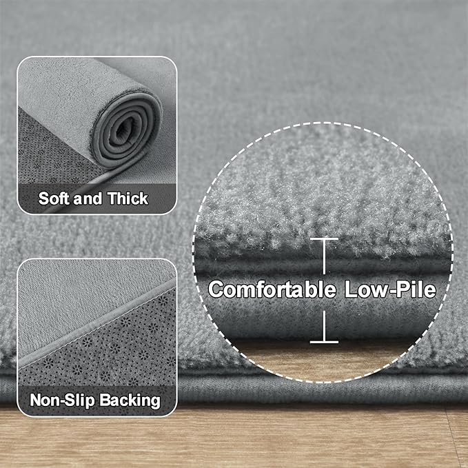 Amearea Modern Washable Runner Rugs, 2x4 Feet Grey Bedroom Runner Rug, Small - Image 3