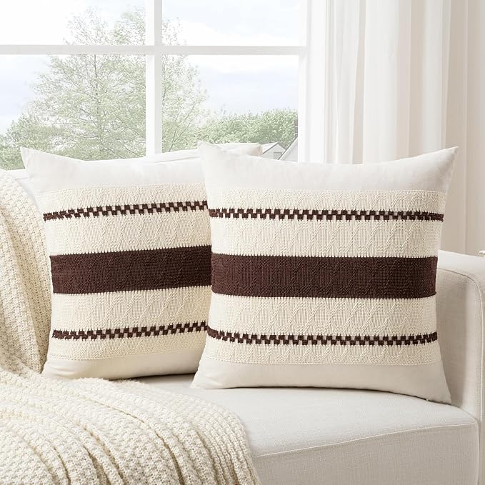Fancy Homi Set of 1 Boho Brown Big Decorative Throw Pillow Cover 24x24 Inch - Image 2