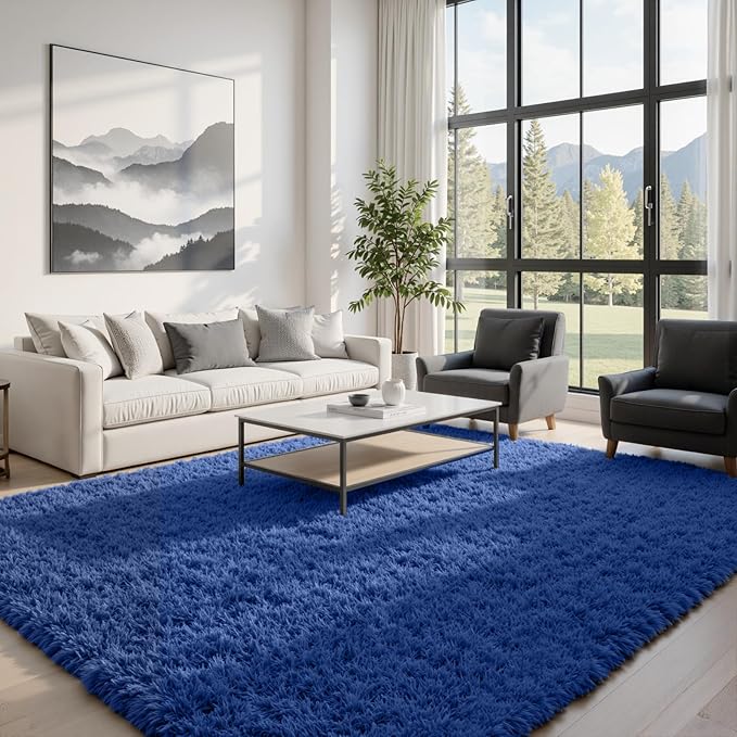5x8 Area Rugs for Living Room: Soft Fluffy Shag Blue Rugs for Bedroom, Non Slip - Image 3