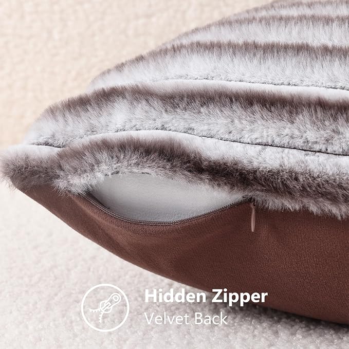 decorUhome Cozy Faux Fur Throw Pillow Covers 24x24 Set of 2 Decorative Soft - Image 8